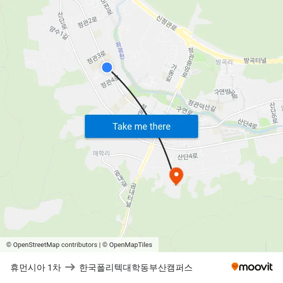 휴먼시아 1차 to 한국폴리텍대학동부산캠퍼스 map