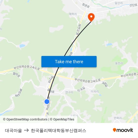 대곡마을 to 한국폴리텍대학동부산캠퍼스 map