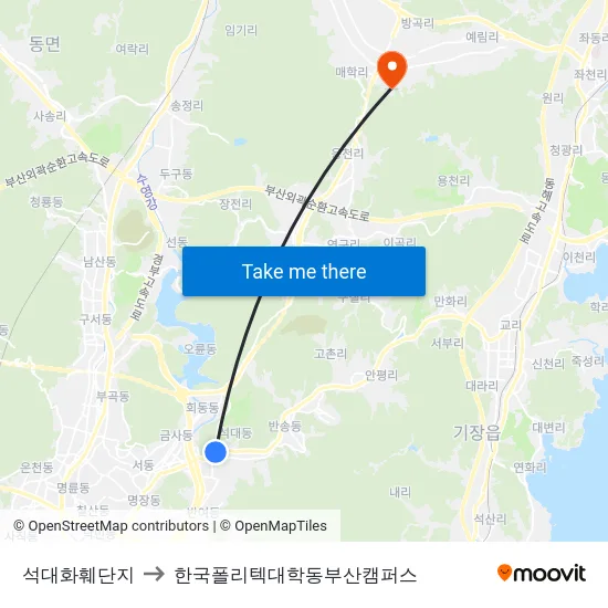석대화훼단지 to 한국폴리텍대학동부산캠퍼스 map
