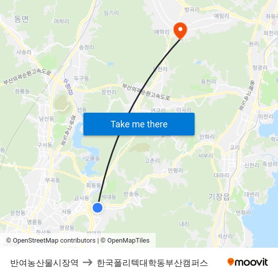 반여농산물시장역 to 한국폴리텍대학동부산캠퍼스 map