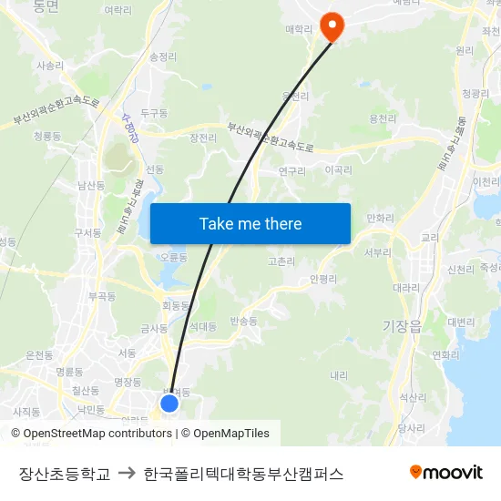 장산초등학교 to 한국폴리텍대학동부산캠퍼스 map