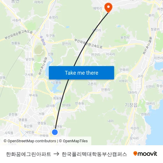 한화꿈에그린아파트 to 한국폴리텍대학동부산캠퍼스 map