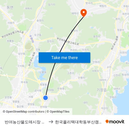 반여농산물도매시장 동문 to 한국폴리텍대학동부산캠퍼스 map