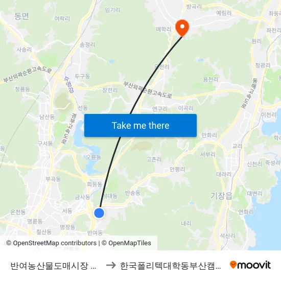 반여농산물도매시장 동문 to 한국폴리텍대학동부산캠퍼스 map