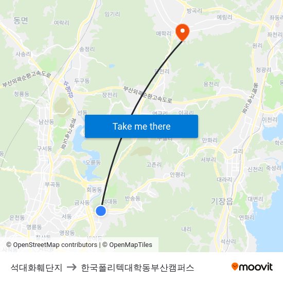 석대화훼단지 to 한국폴리텍대학동부산캠퍼스 map