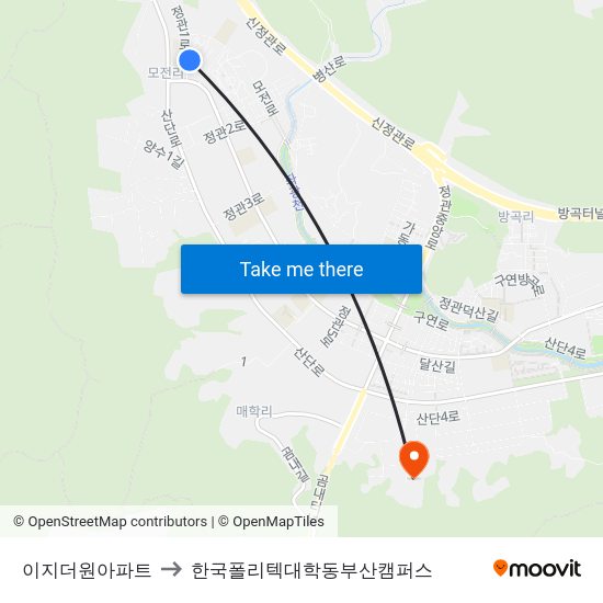 이지더원아파트 to 한국폴리텍대학동부산캠퍼스 map