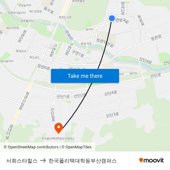 서희스타힐스 to 한국폴리텍대학동부산캠퍼스 map