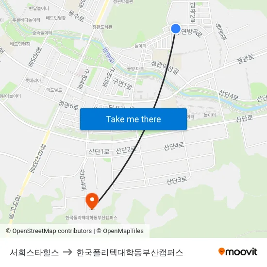 서희스타힐스 to 한국폴리텍대학동부산캠퍼스 map