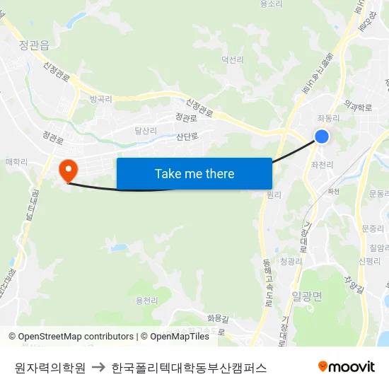 원자력의학원 to 한국폴리텍대학동부산캠퍼스 map