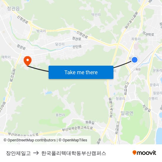 장안제일고 to 한국폴리텍대학동부산캠퍼스 map