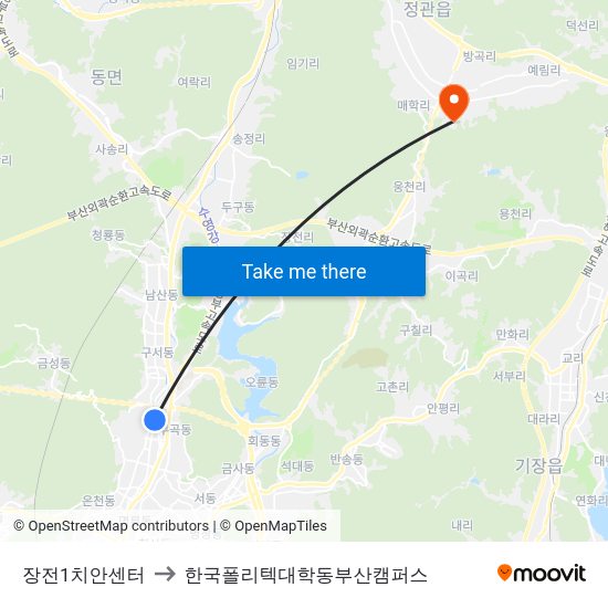 장전1치안센터 to 한국폴리텍대학동부산캠퍼스 map