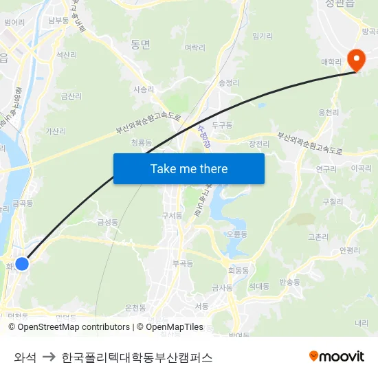 와석 to 한국폴리텍대학동부산캠퍼스 map