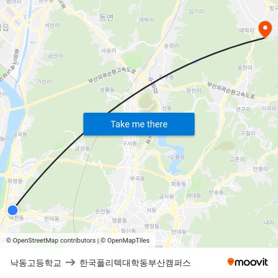 낙동고등학교 to 한국폴리텍대학동부산캠퍼스 map
