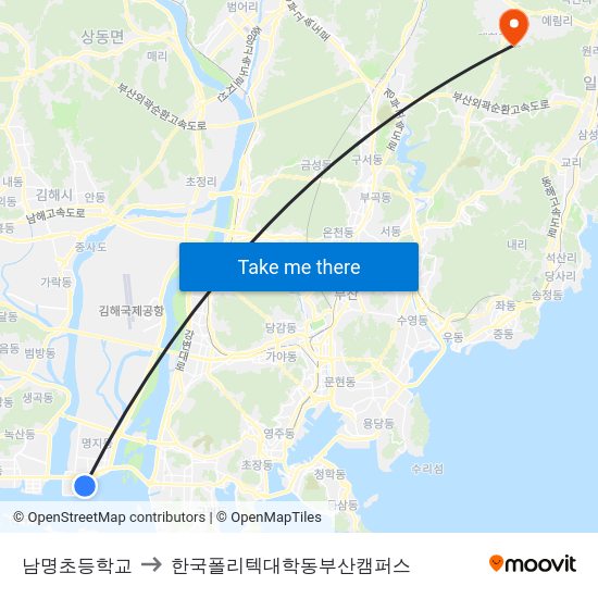 남명초등학교 to 한국폴리텍대학동부산캠퍼스 map