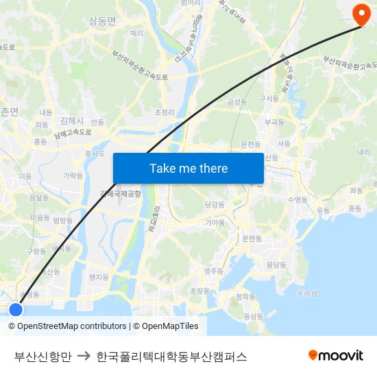 부산신항만 to 한국폴리텍대학동부산캠퍼스 map