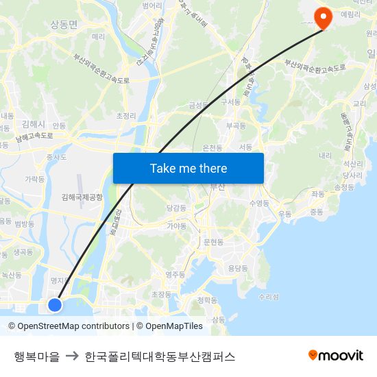 행복마을 to 한국폴리텍대학동부산캠퍼스 map