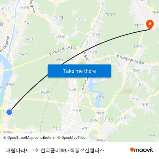대림아파트 to 한국폴리텍대학동부산캠퍼스 map
