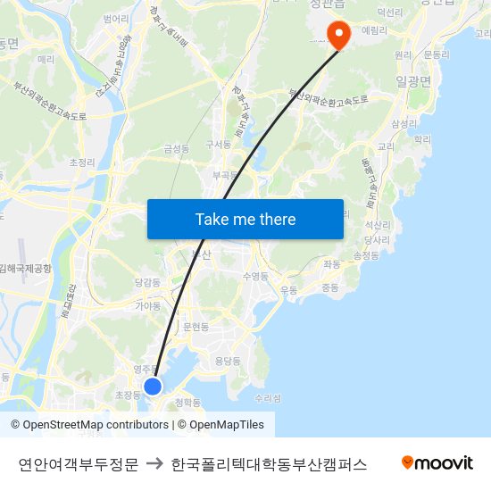 연안여객부두정문 to 한국폴리텍대학동부산캠퍼스 map