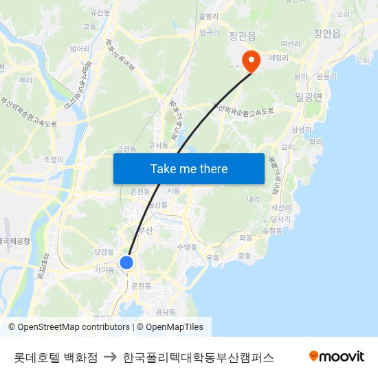 롯데호텔 백화점 to 한국폴리텍대학동부산캠퍼스 map