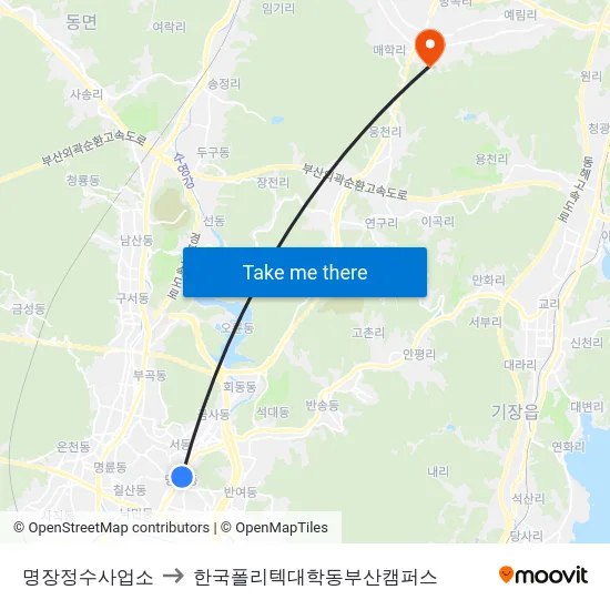 명장정수사업소 to 한국폴리텍대학동부산캠퍼스 map