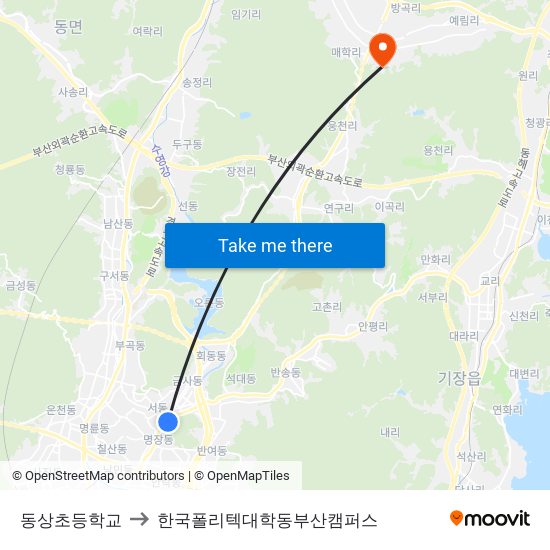 동상초등학교 to 한국폴리텍대학동부산캠퍼스 map