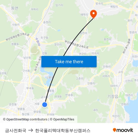금사전화국 to 한국폴리텍대학동부산캠퍼스 map