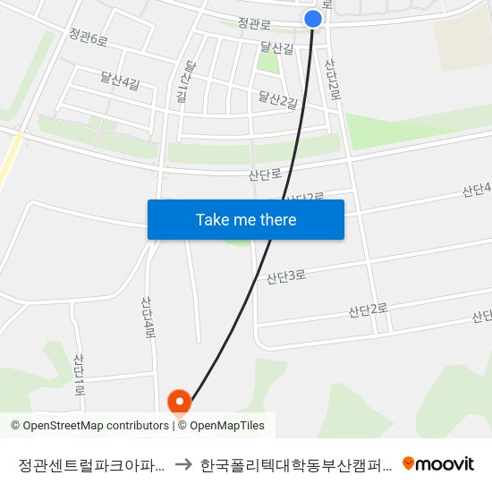 정관센트럴파크아파트 to 한국폴리텍대학동부산캠퍼스 map