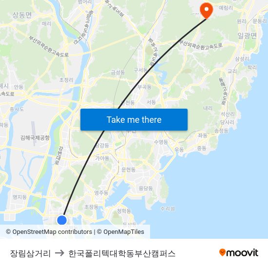 장림삼거리 to 한국폴리텍대학동부산캠퍼스 map
