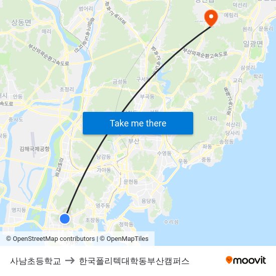 사남초등학교 to 한국폴리텍대학동부산캠퍼스 map