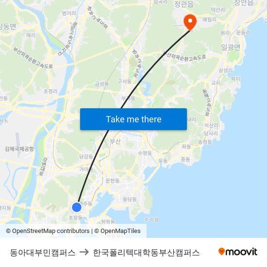 동아대부민캠퍼스 to 한국폴리텍대학동부산캠퍼스 map