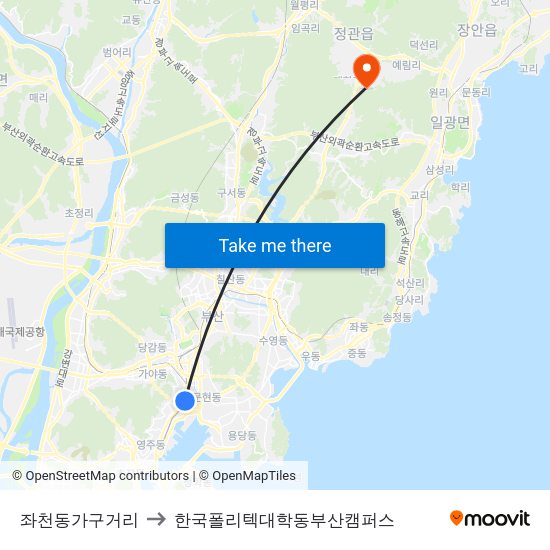 좌천동가구거리 to 한국폴리텍대학동부산캠퍼스 map