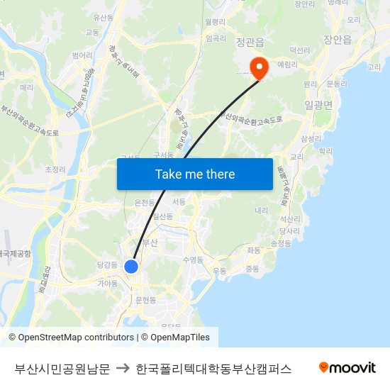 부산시민공원남문 to 한국폴리텍대학동부산캠퍼스 map