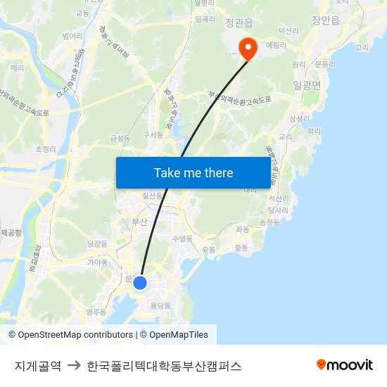 지게골역 to 한국폴리텍대학동부산캠퍼스 map