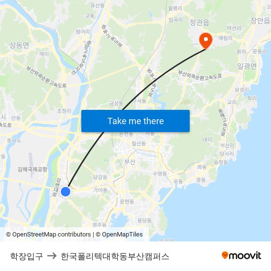 학장입구 to 한국폴리텍대학동부산캠퍼스 map