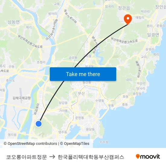 코오롱아파트정문 to 한국폴리텍대학동부산캠퍼스 map