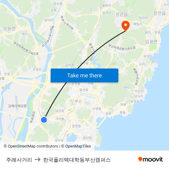 주례사거리 to 한국폴리텍대학동부산캠퍼스 map