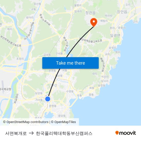 서면복개로 to 한국폴리텍대학동부산캠퍼스 map