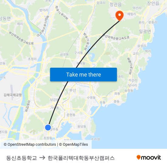 동신초등학교 to 한국폴리텍대학동부산캠퍼스 map