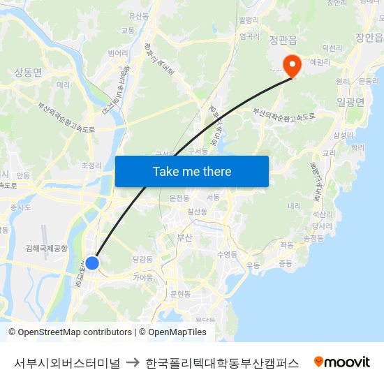 서부시외버스터미널 to 한국폴리텍대학동부산캠퍼스 map