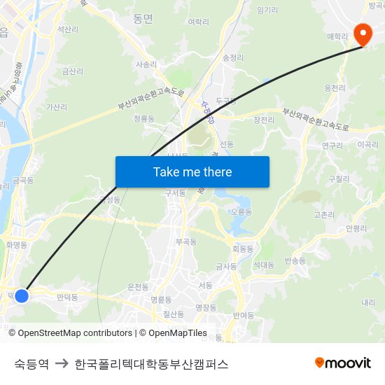 숙등역 to 한국폴리텍대학동부산캠퍼스 map