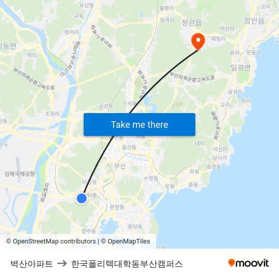 벽산아파트 to 한국폴리텍대학동부산캠퍼스 map