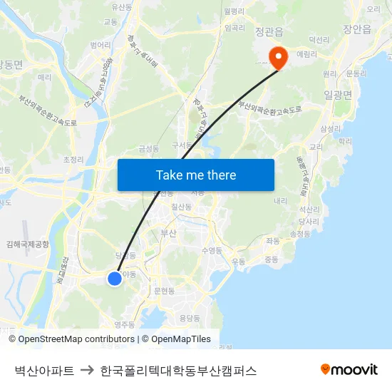 벽산아파트 to 한국폴리텍대학동부산캠퍼스 map