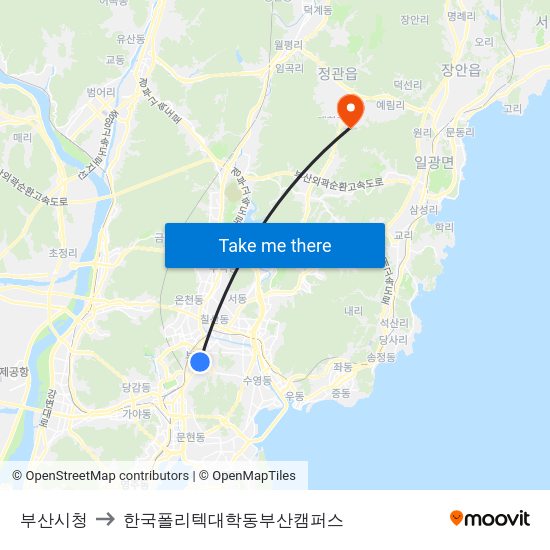 부산시청 to 한국폴리텍대학동부산캠퍼스 map