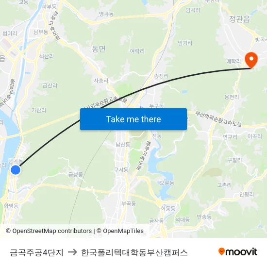 금곡주공4단지 to 한국폴리텍대학동부산캠퍼스 map