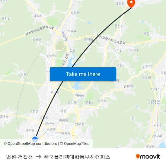 법원-검찰청 to 한국폴리텍대학동부산캠퍼스 map