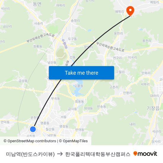 미남역(반도스카이뷰) to 한국폴리텍대학동부산캠퍼스 map
