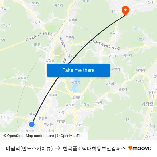 미남역(반도스카이뷰) to 한국폴리텍대학동부산캠퍼스 map