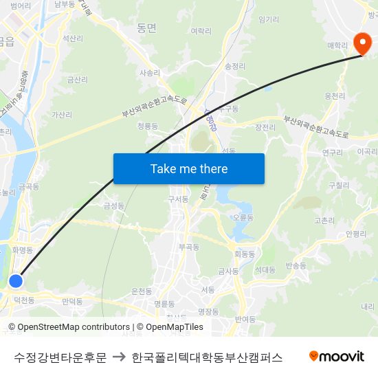 수정강변타운후문 to 한국폴리텍대학동부산캠퍼스 map