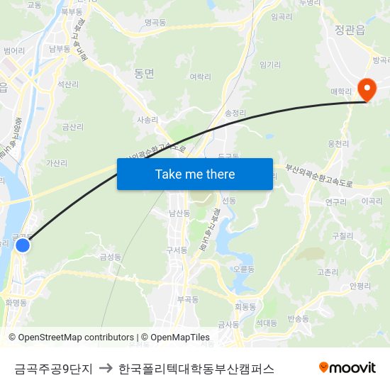 금곡주공9단지 to 한국폴리텍대학동부산캠퍼스 map