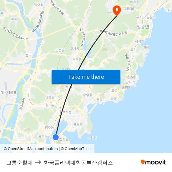 교통순찰대 to 한국폴리텍대학동부산캠퍼스 map